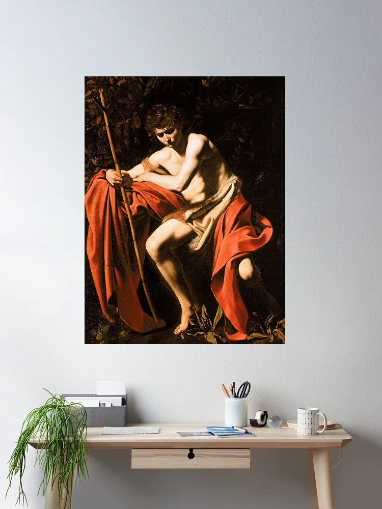 John the Baptist (1604) by Caravaggio Painting, Art Print Canvas Poster, Living Room Decor, Home Wall Picture