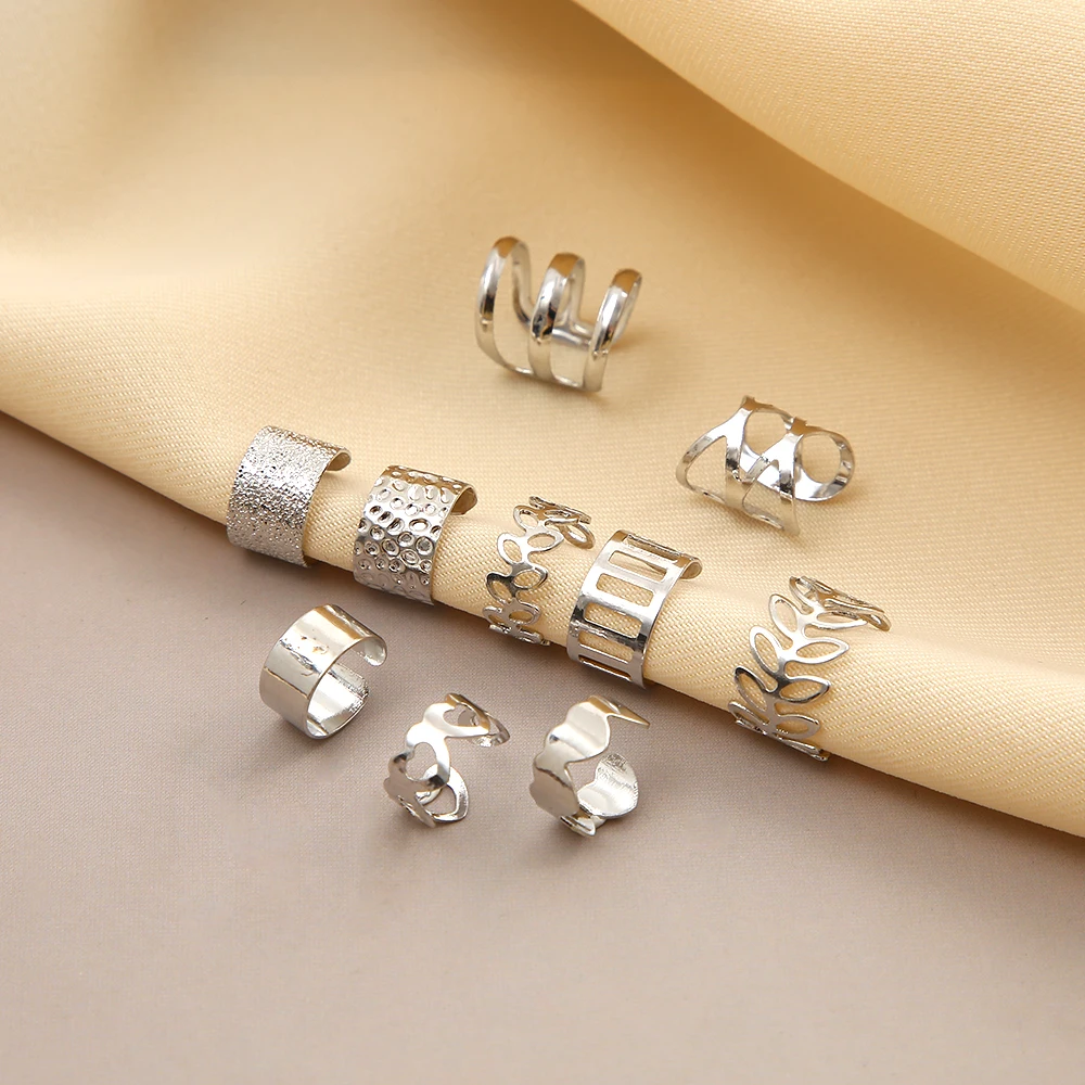 Vintage بسيطة صغيرة سبائك الفضة اللون متجمد الجوف القلب ليف أقراط Clip مجموعة للنساء في سن المراهقة موضة الأذن الكفة مجوهرات جديد