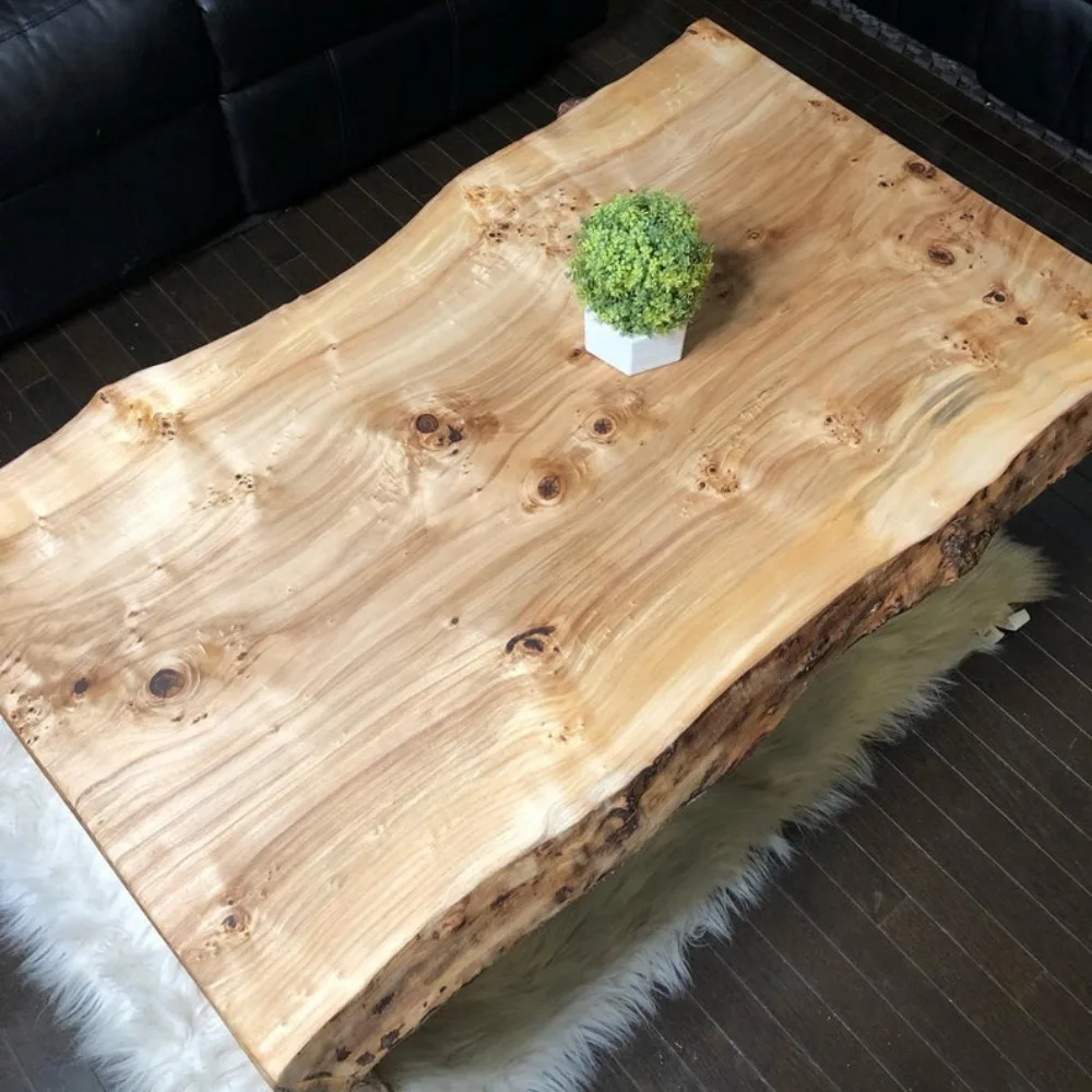 XMSJ Live Edge Waterfall Coffee Table Made From Cottonwood Slabs With Natural Shape - Rustic Wooden Coffee Table Made Cottonwood