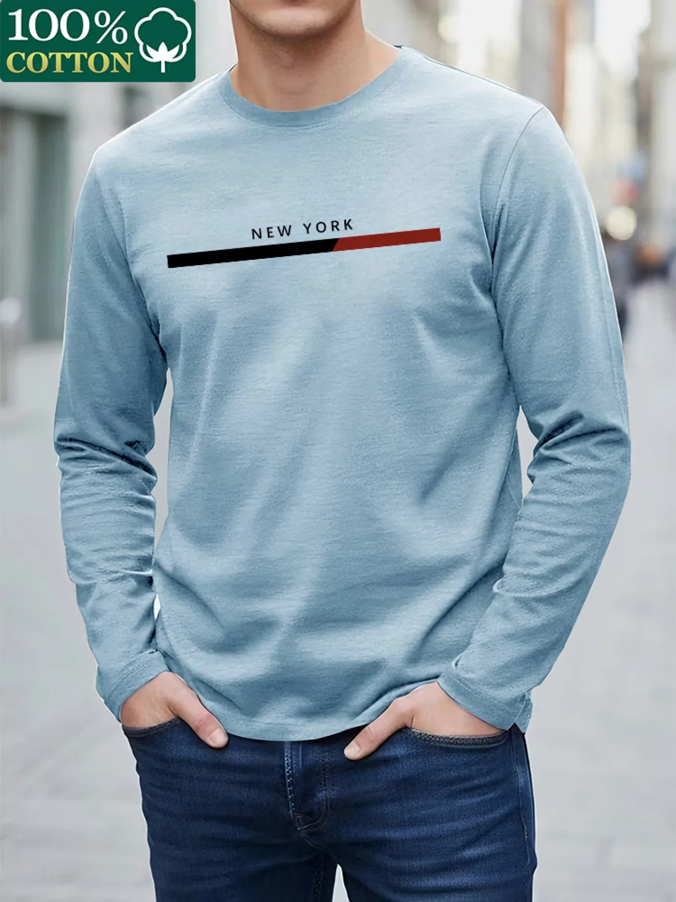 100 Cotton Autumn Long Sleeve T Shirt Simple Printed Round Neck Top Comfortable Wear Essential For Outdoor Leisure Sports Machi