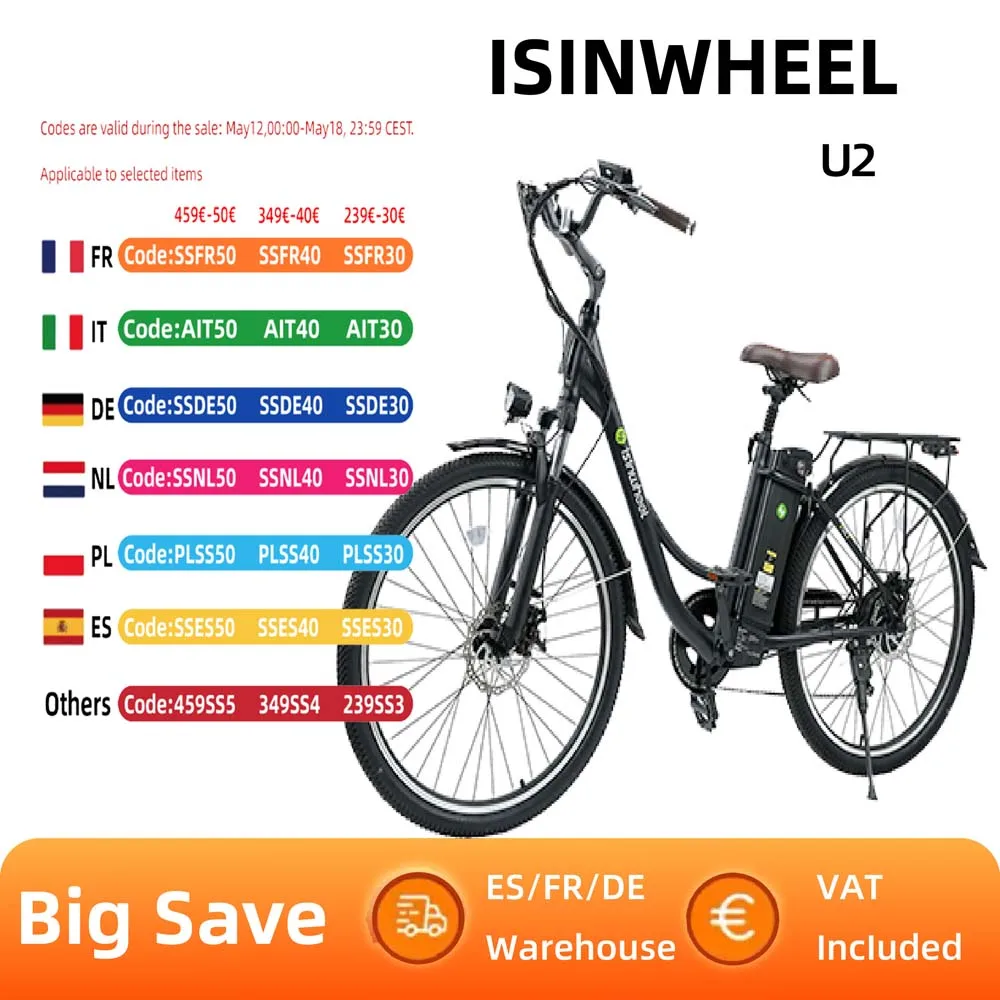 Isinwheel u2 erwachsenes elektrisches kreuzer fahrrad, 350w motor 36 v13ah batterie, stadt pendler