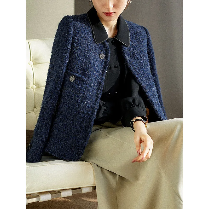 Girocollo tasca cappotto corto donna inverno nuova giacca Casual di lusso in Tweed sciolto