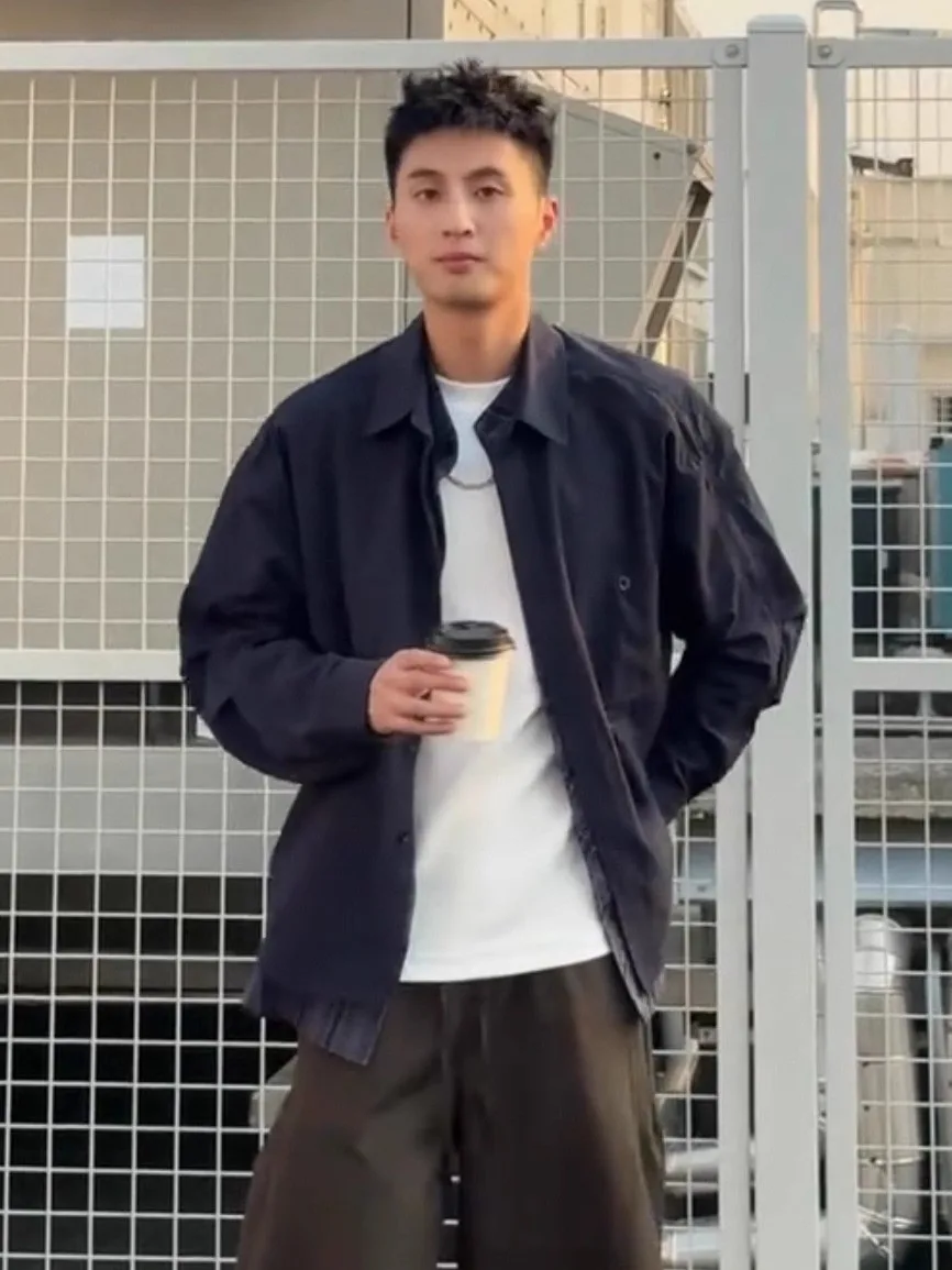 

American Style Men's Casual Shirt Couple's Fashion Outerwear Loose Fit Long Sleeve Cotton Polyester Blend Easy Care Autumn Wear