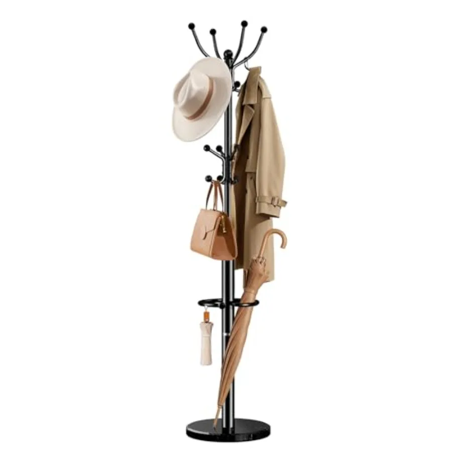 

Metal Heavy Duty Coat Rack with Sturdy Marble Base Coat Tree with 16 Hooks and Detachable Umbrella Holder Coat Rack Freestandin