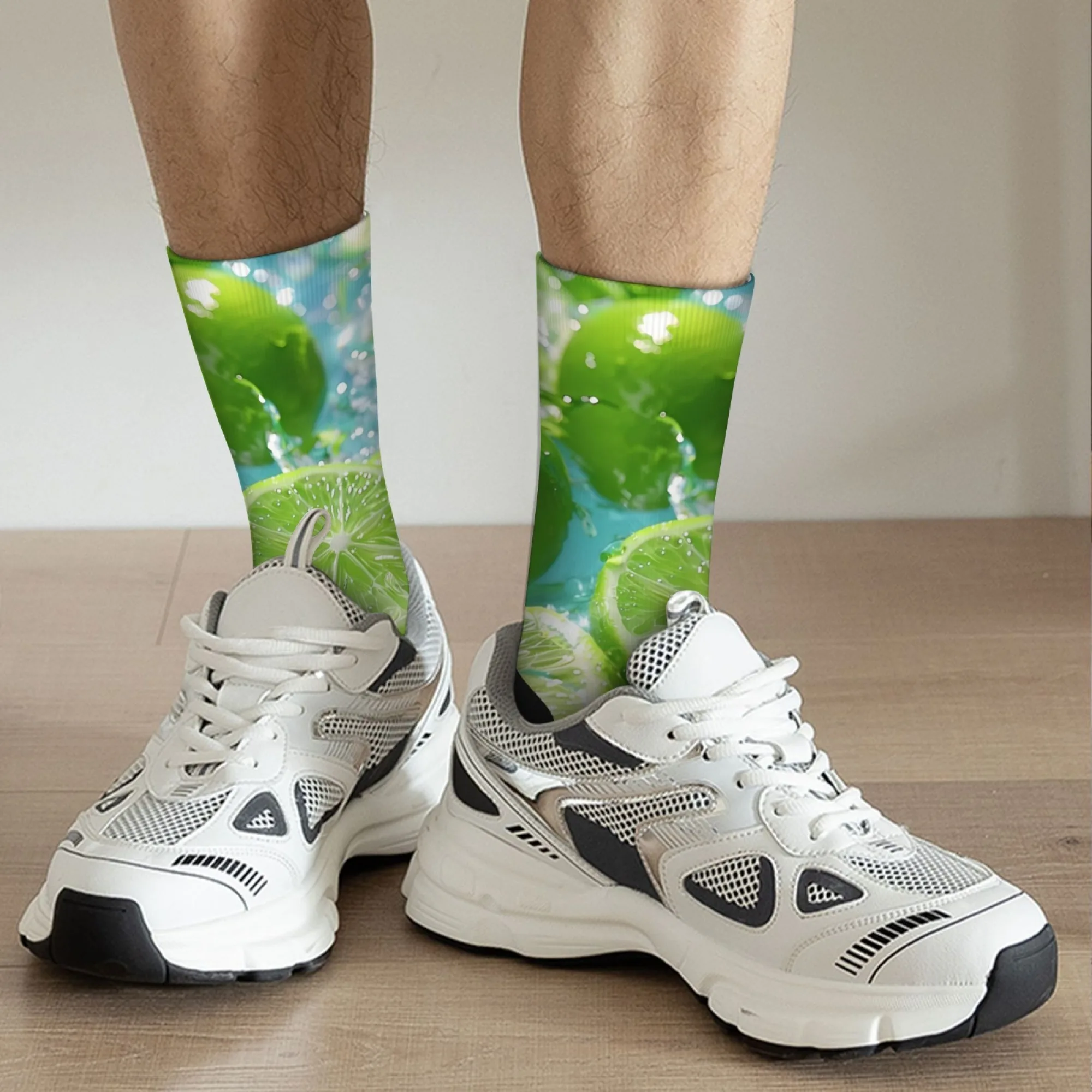 Refreshing Lemon Lime Socks Summer Fruit Soda Style Breathable Mid Calf Socks for Men and Women Unisex Socks for Beach Holiday