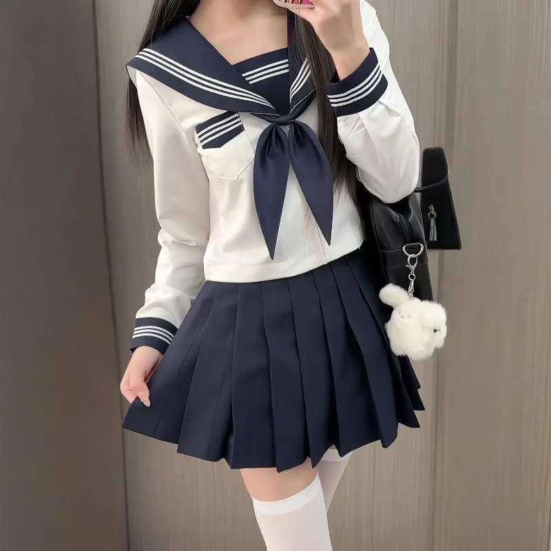 Japanisches Cyan JK Uniform-Set, klassisches weißes Schuloutfit, Sanben College-Stil, vielseitiger kurzer Rock für den täglichen Campus-Gebrauch