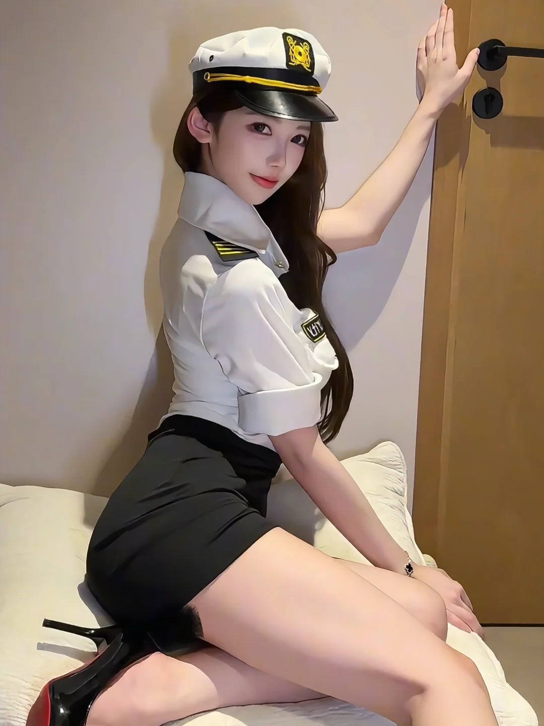 

Sexy Air Stewardess Uniform Short Skirt White Shirt Bar Nightclub Roleplay Hot Girl Summer Pure Desire Fashion Set High Waist