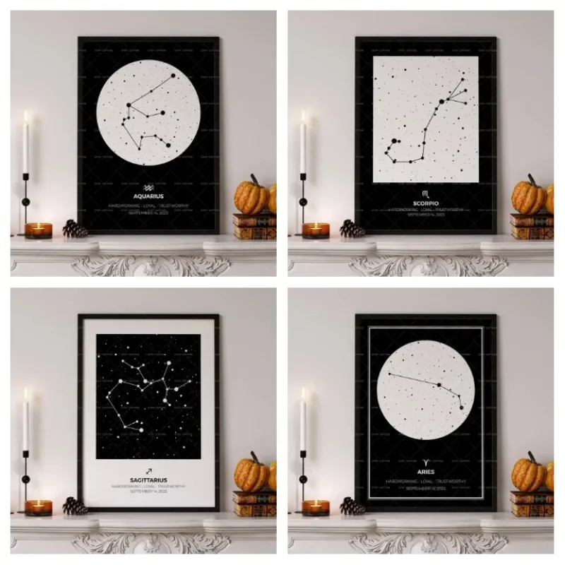 Impresiones de arte de pared personalizadas, constelación, estrella, zodiaco, regalo de cumpleaños, lienzo, pintura, póster, imágenes para sala de estar