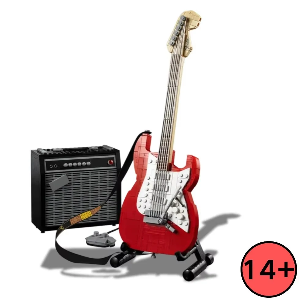 

2025 new black and red 70s old version guitar building blocks boys and girls birthday Christmas Halloween gifts