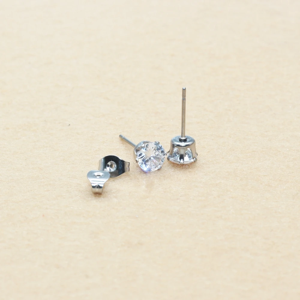 New 6MM Hypoallergenic Minimalist Stainless Steel Multicoloured AAA Zircons Stud Earrings For Men WomenGift