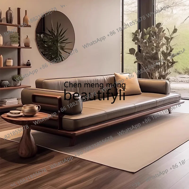 E5556New Chinese-style solid wood sofa walnut three-person Arhat bed B & B hotel living room modern simple furniture