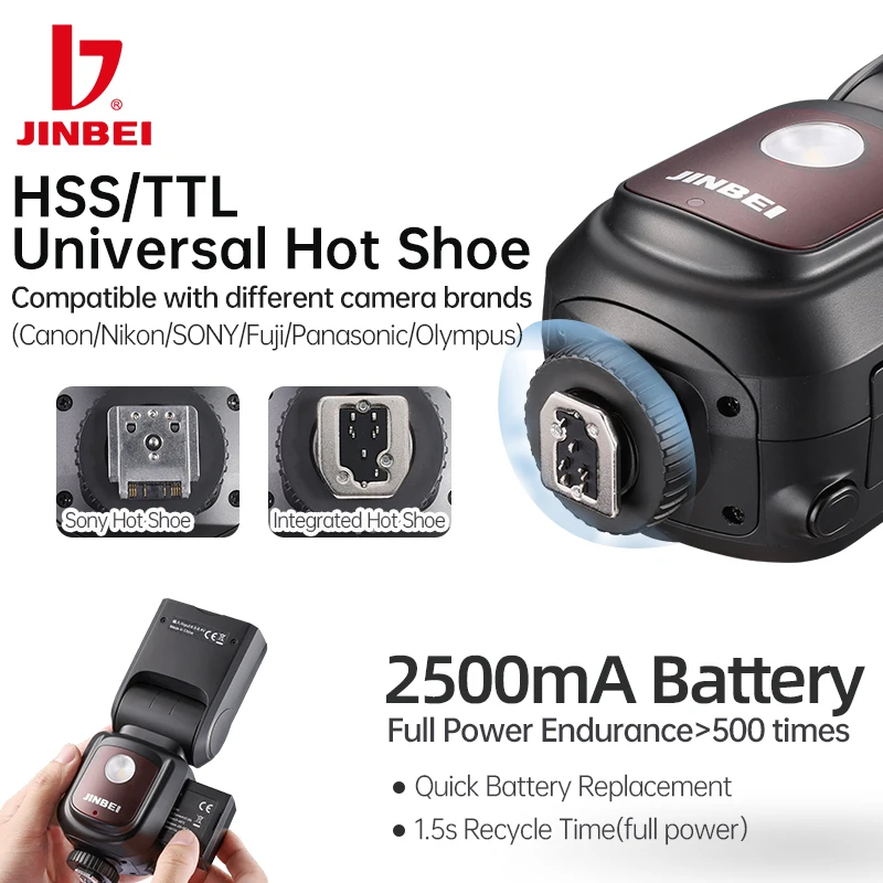 JINBEI HI900 TTL HSS Speedlite Camera Flash Speedlight Universal Hot Shoe for Canon Sony Nikon Fuji Olympus Cameras