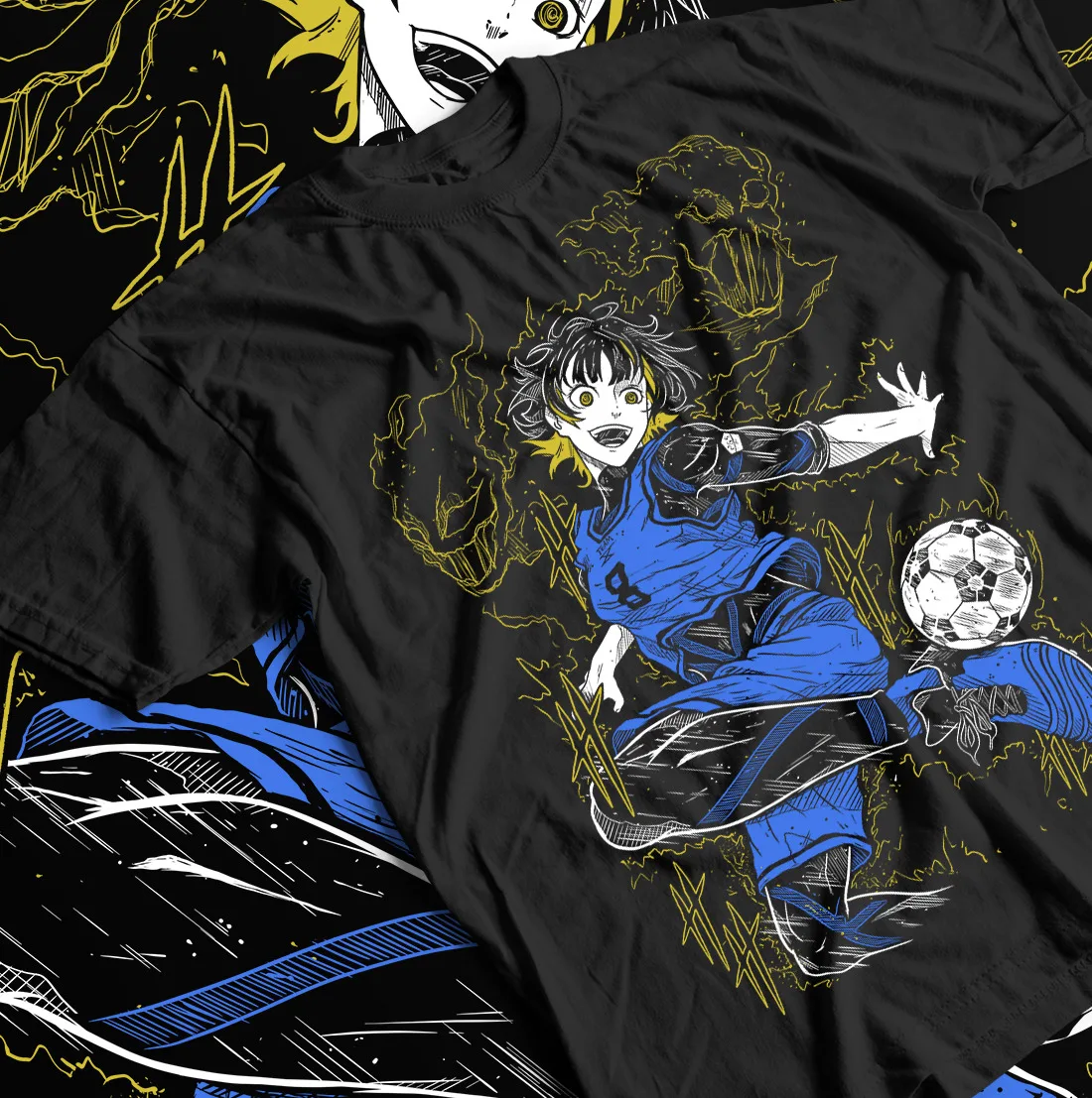 Camiseta con cerradura azul, camisa Meguru Bachira Kunigami,Rin Itoshi,Nagi, camiseta de anime