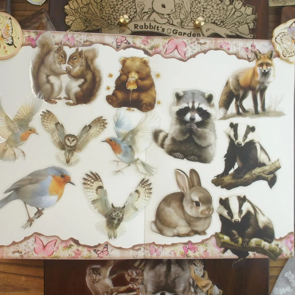 

25pcs Natural Forest Animal Wooden Street Sign Style PVC Sticker Tag Set Scrapbooking DIY Gift Decoration