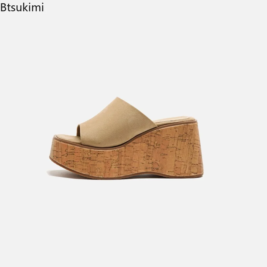 

New 2025 Summer Women's Casual Beige Platform Wedges Heels Slippers Fashion Open Toe Roman Females Sandals Shoes Slides Mules