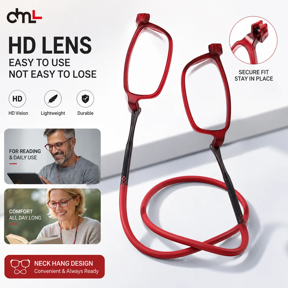 DML Ultralight Reading Glasses Menr Reading Glasses Hanging Stretch Women Anti-fatigue Presbyopia Unise Glasses Diopter +1.5+4.0