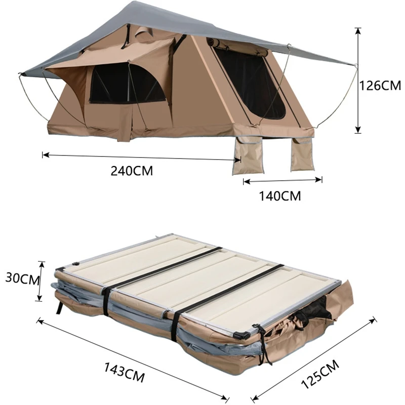 Soft shell camper roof tent, portable foldable outdoor roof tent, can be customized