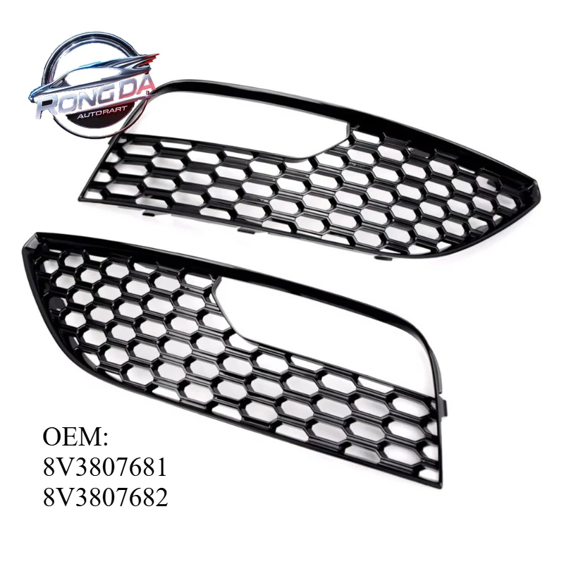 

OEM 8V3807681 8V3807682 Glossy Black Front Bumper Fog Light Bezel Grill Honeycomb Mesh Grille Cover For AUDI A3 2012-2016