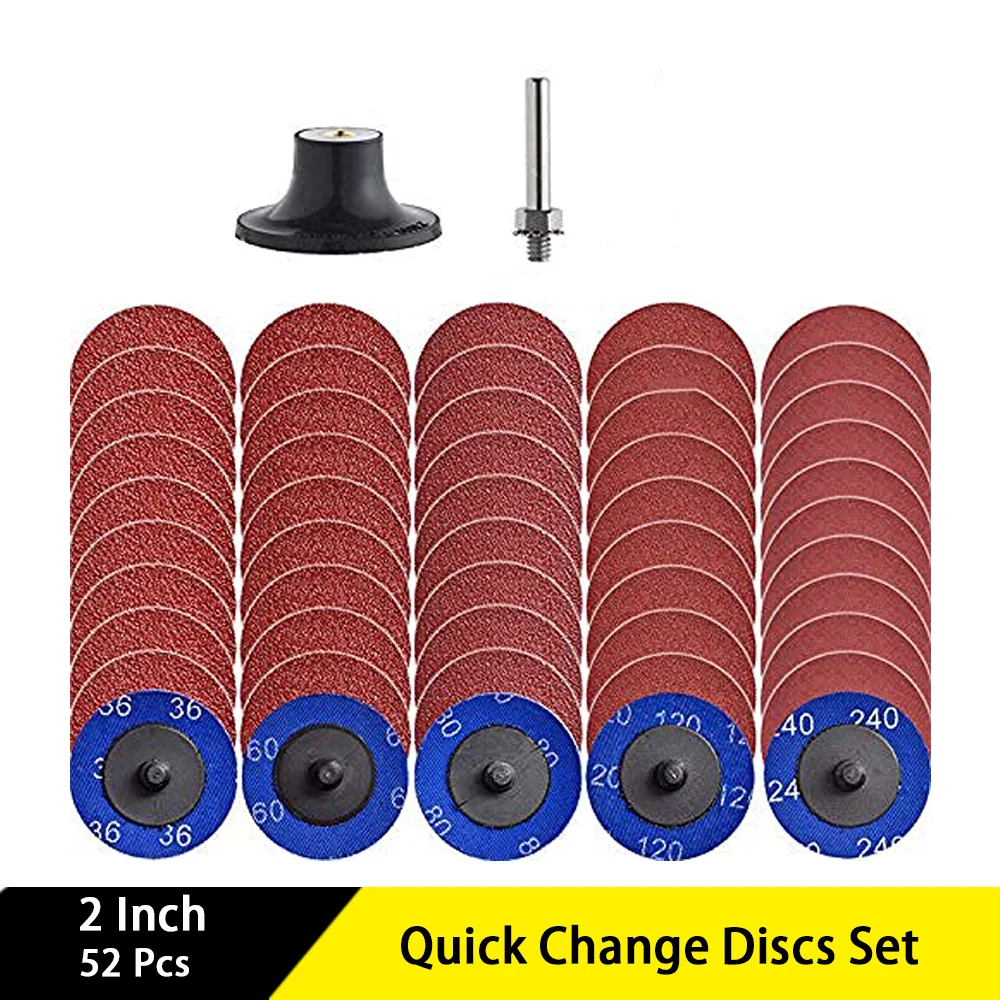 

2 Inch Quick Change Discs Set 52 Pcs with 1/4" Holder for Die Grinder Surface Prep Strip Grind Finish Burr Rust Paint Removal