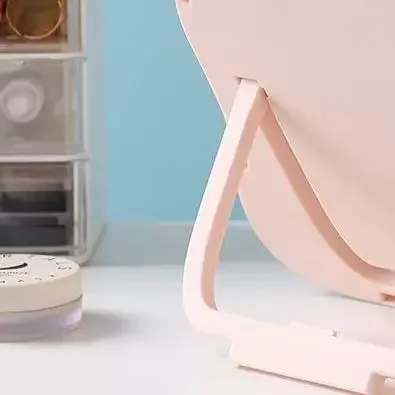 1개입 리본 데스크탑 메이크업 거울 단색 심플 휴대용 핸드헬드 메이크업 거울 접이식 학생용 컴팩트 귀여운 포켓 거울