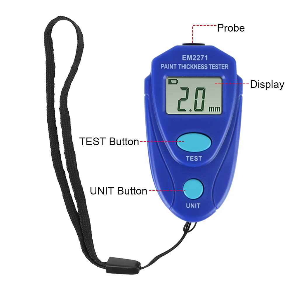 Mini samochodowy miernik grubości lakieru cyfrowy miernik grubości farby EM2271 automatyczna powłoka ręczna cyfrowa