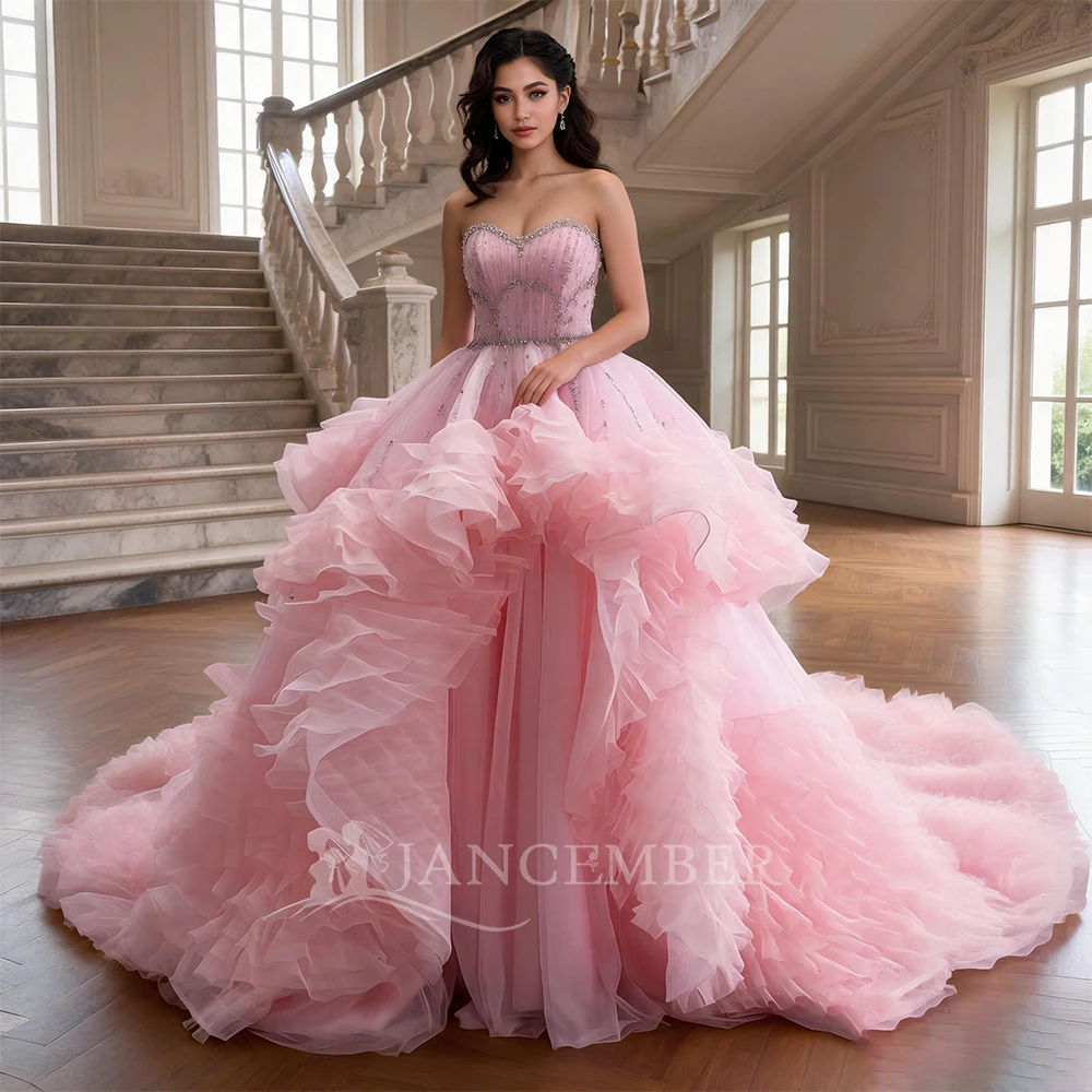 Customized Shiny Princess Sweet 16 Dress Quinceanera Dresses Lace Beading Crystal Tiered Organza Party Birthday