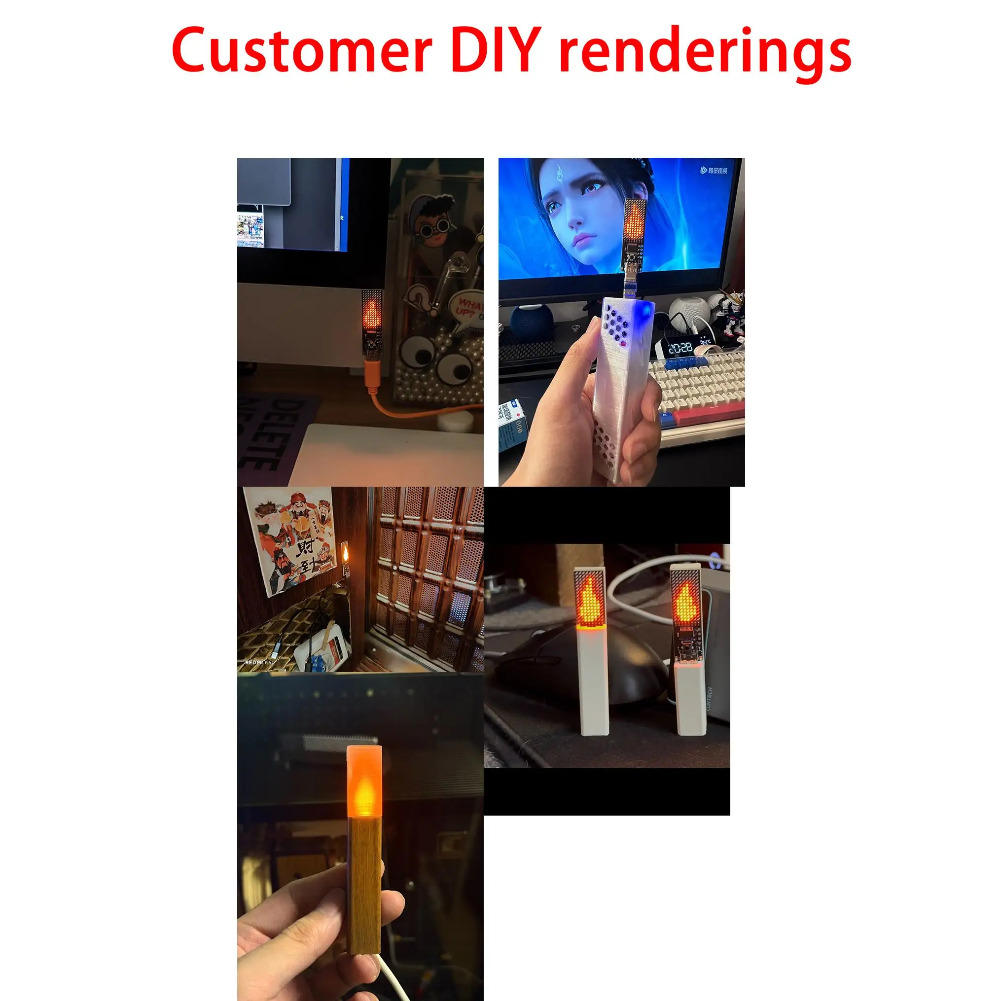 ضوء الشمعة السيبرانية 8x16 LED مصفوفة عرض المصباح نوع-C USB مدعومة تأثير اللهب المتحرك للمنزل الحديث والديكور الإضاءة المزاج