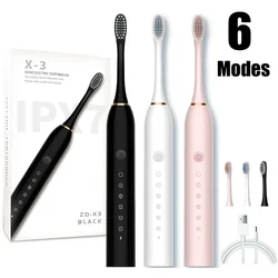 USB Rechargeable Tooth Brush for Adult  6 Clean Modes X-3 Sonic Electric Toothbrush Washable Teeth Whitening and Cleaning Brush