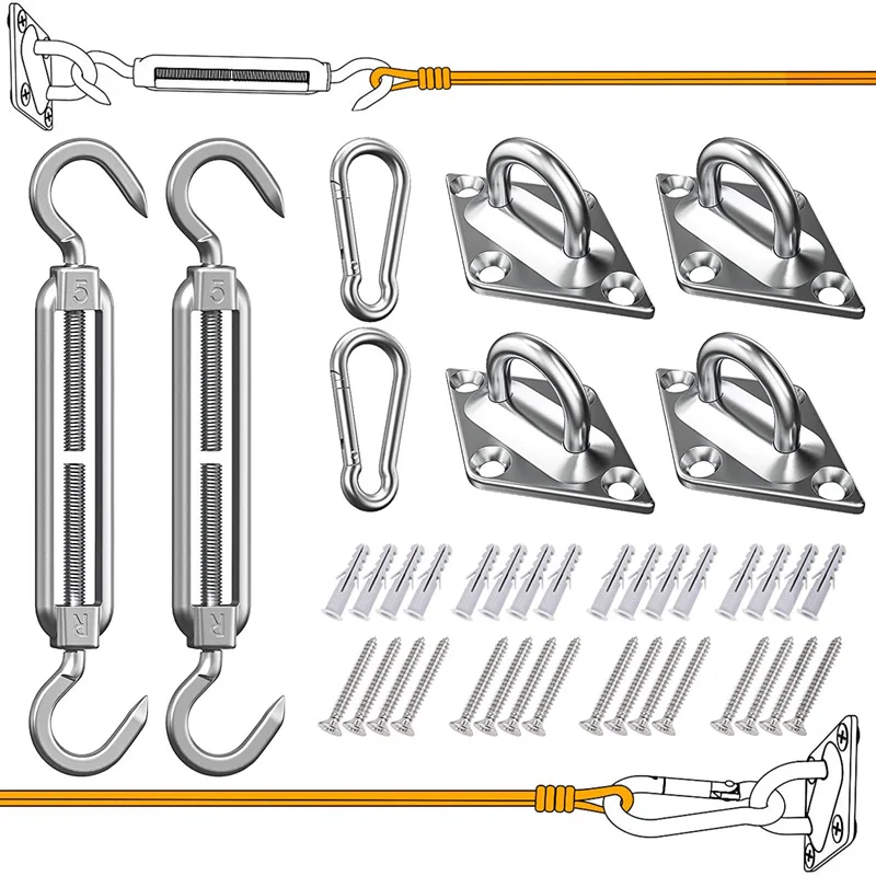 40Pcs 304 Stainless Steel Sun Shade Sail Hardware Kit, Rectangular, Square, Triangle, Installation, Patio, Lawn，home