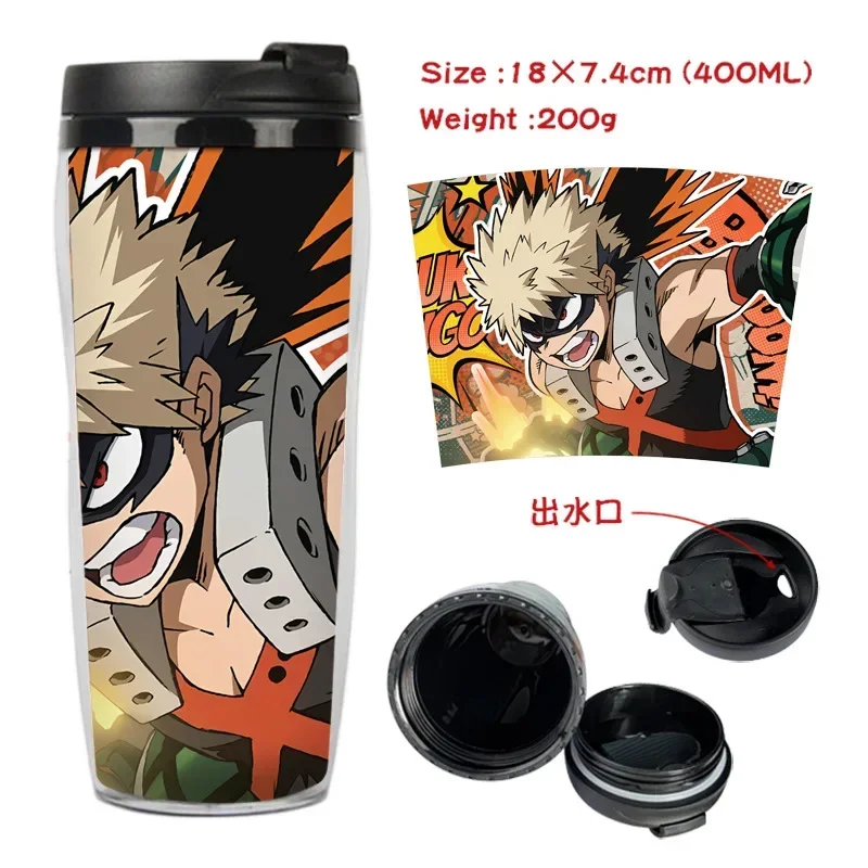 400ML อะนิเมะถ้วยน้ํา My Hero Academia Duke Bakugou นักเรียนการ์ตูนกีฬาเด็กหญิงโรงเรียนน้ําเย็นถ้วยพลาสติกขวด