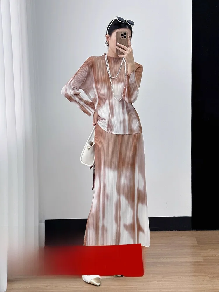 

Комплект из топа с длинным рукавом и юбки Slim Fit, женский модный комплект из трех предметов, летний наряд с круглым вырезом и коротким рукавом