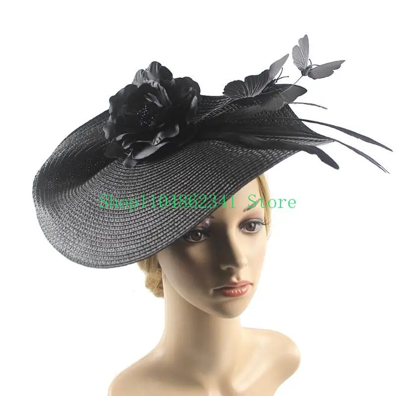 

652F Butterfly-Flower Derby Hat for Tea-Party Women Kentucky Fascinator Pillbox Hat Church Cloche-Hat Bridal Shower Party Hat