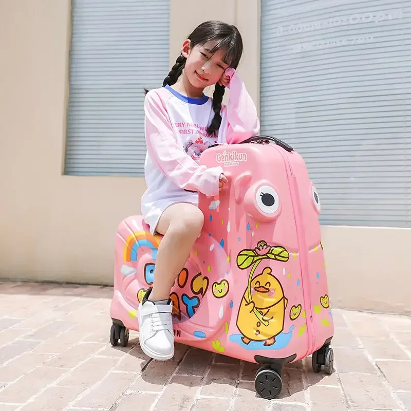 Sit-down Children's Trolley Case Portable Cartoon Travel Suitcase Rideable and Towable Box 24 Inches 20 Inches Cute Travel box