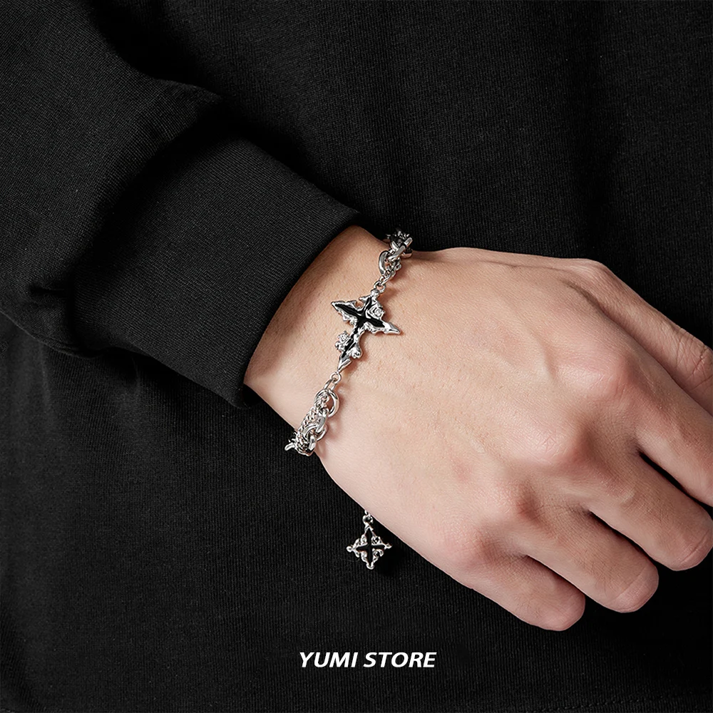 Retro Flame Cross Bracelet For Men Woman Hip Hop Titanium Steel Splice Chain Charm Unisex Jewelry Cool Kpop Luxury Accessories image 3