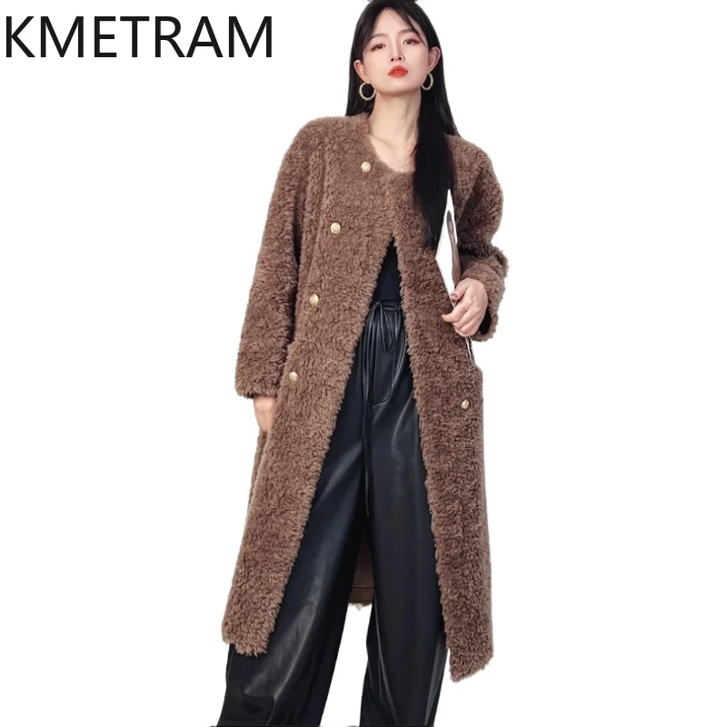 

KMETRAM 100% Wool Coats for Woman High Quality Loose Long Coat Winter Clothes Sheep Shearing Jacket 2025 abrigos invierno mujer
