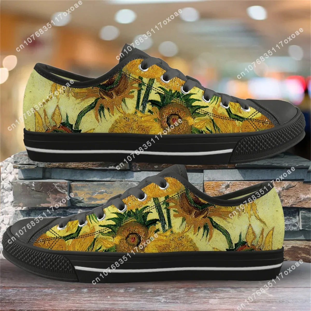 Van Gogh Oil Painting Sunflower Canvas Shoes Women's Lightweight Breathable Flat Shoes Outdoor Fitness Lace-Up Sneakers Zapatos