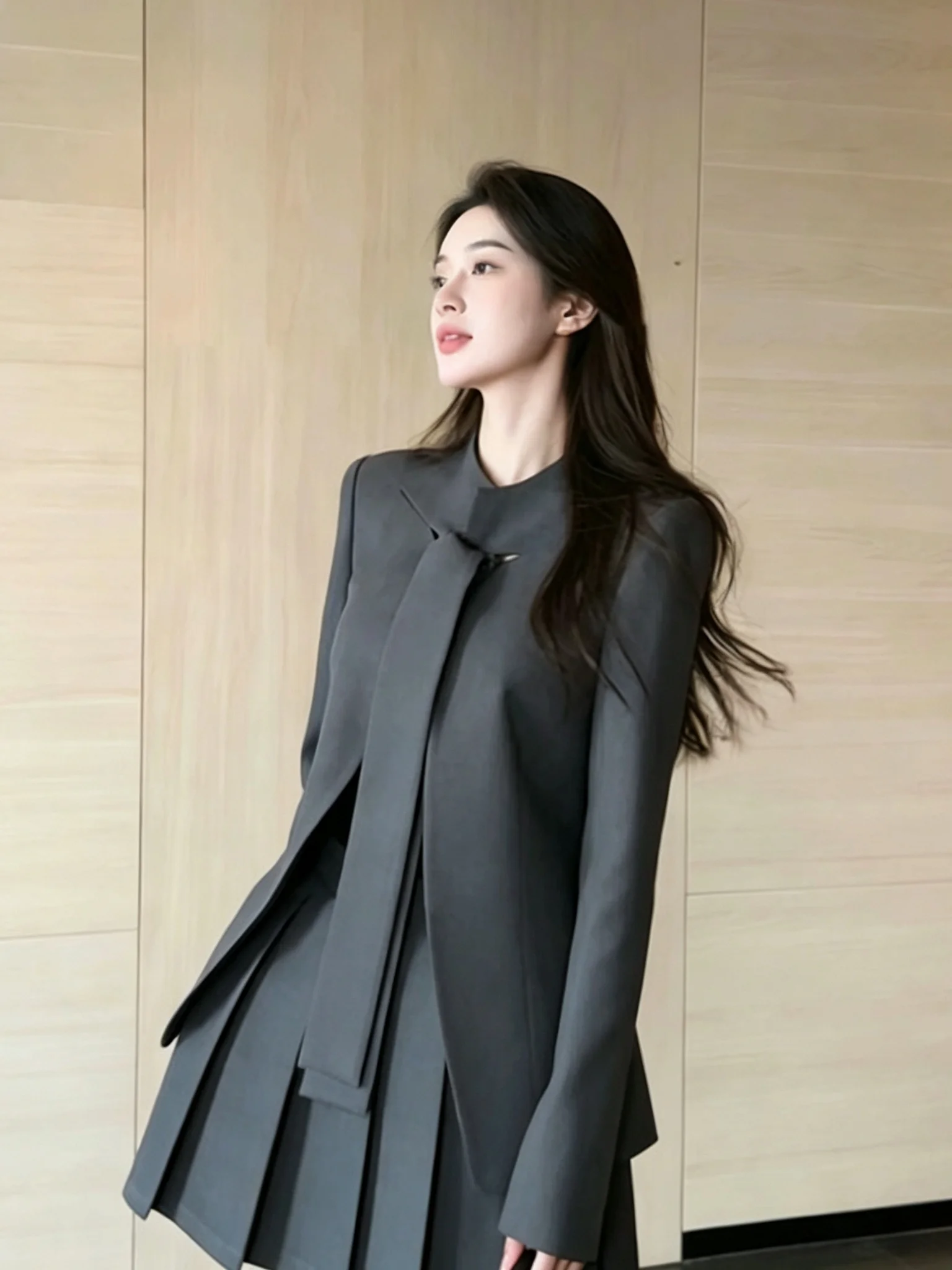 plus Size Women's Korean Style Jacket And Skirt Set Slimming High Waist Midi Skirt Autumn Fashion plus Size Fat MM Outfit