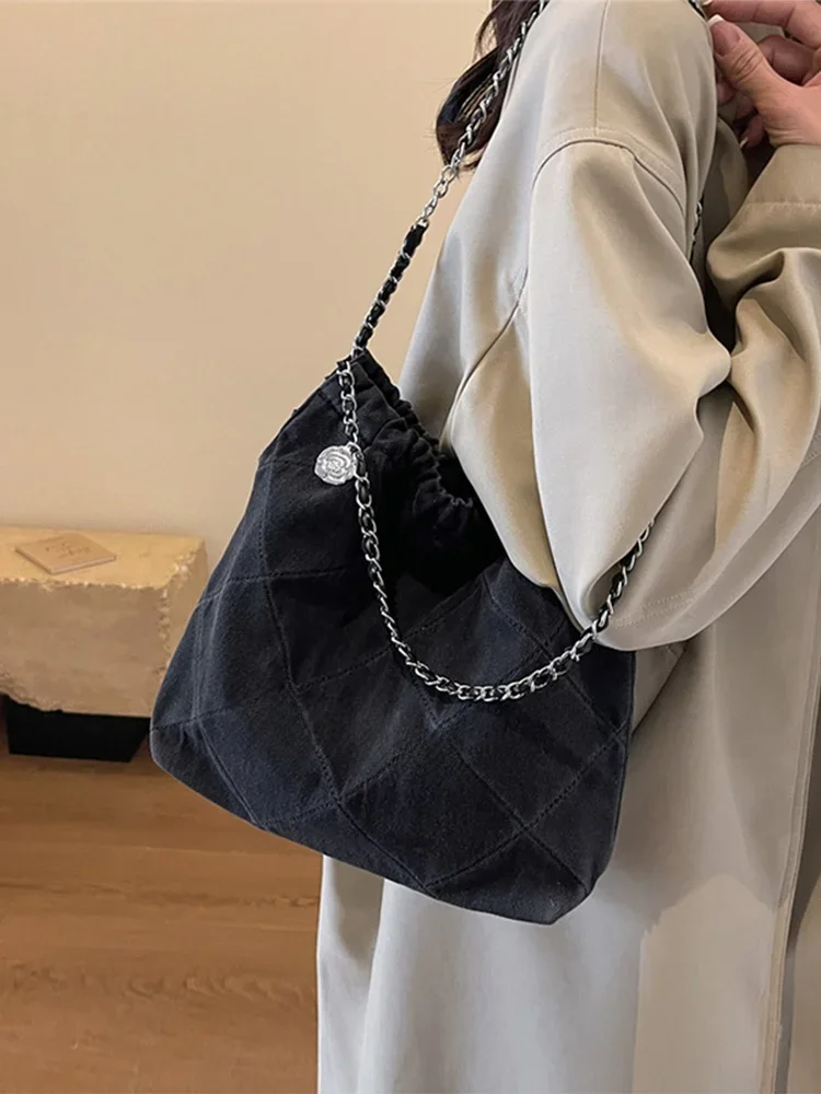 Denim Big Bag Female  New Arrival Spring Leisure Quilted Chain Shoulder Bag Large Capaci Work Clothing Bucket Bag WT74