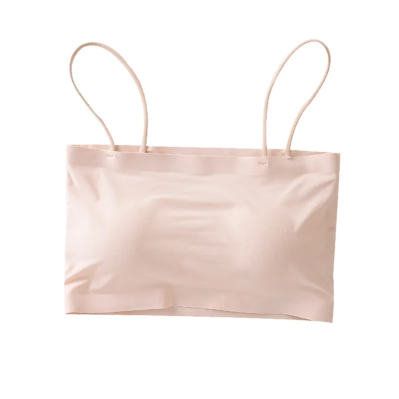 woman One line seamless ice silk underwear anti glare chest pad detachable suspender beautiful back chest wrap women camisoles
