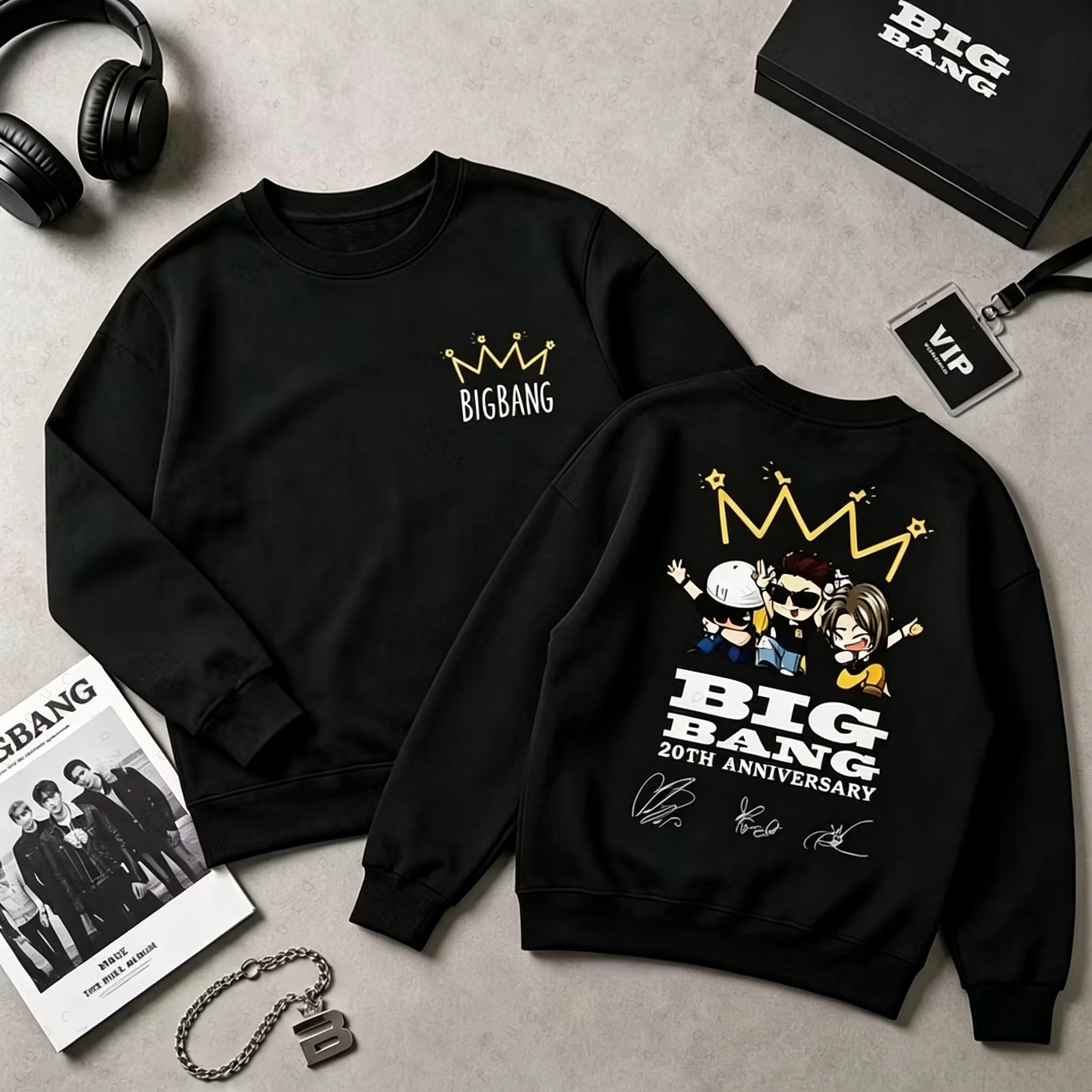 BIGBANG 20Th Anniversary Concert Hoodies Double Sided Unisex Oversized Loose Casual Kpop Streetwear Motorcycle Hat Sweatshirt