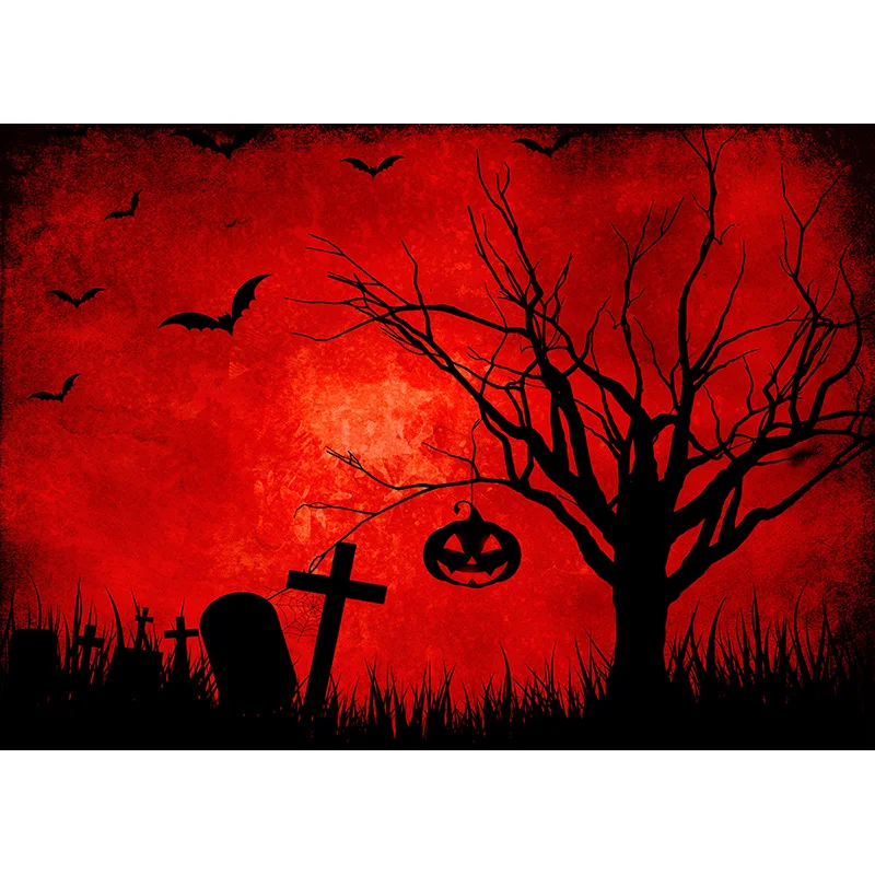 Nitree Halloween Backdrop Pumpkin Lantern Castle Forest Moon Tombstone Photography Background Photo Studio Props  NG-11