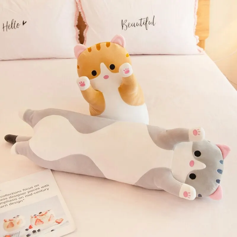 Cute Long Cat Plush Toys 70cm Stuffed Soft Pause Office Nap Doll Bed Sleepping Pillow Home Decor Birthday Gifts
