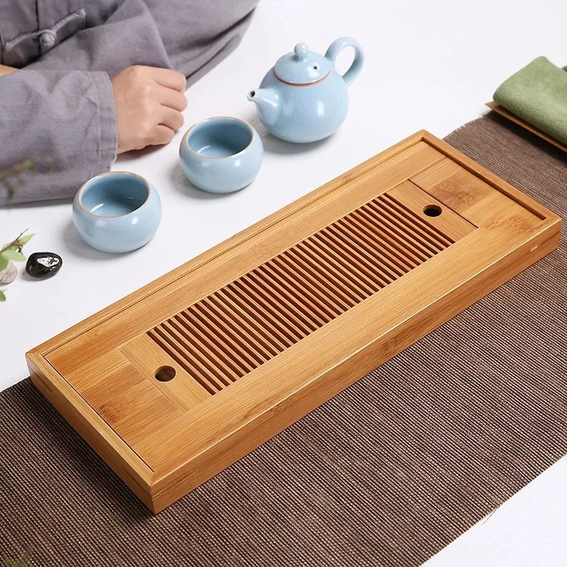 Chinese Bamboo Tea Tray Set Drainage Water Storage Kung Fu Tea Drawer Board Household Tea Board Tea Room Table 25*14*3.5cm