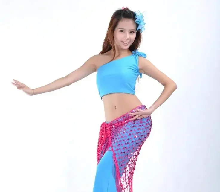 Dança do Ventre Prática Roupas Acessórios, Borla Longa, Cinto Triangular, Mão Crochet, Lantejoula, Lenço Quadril