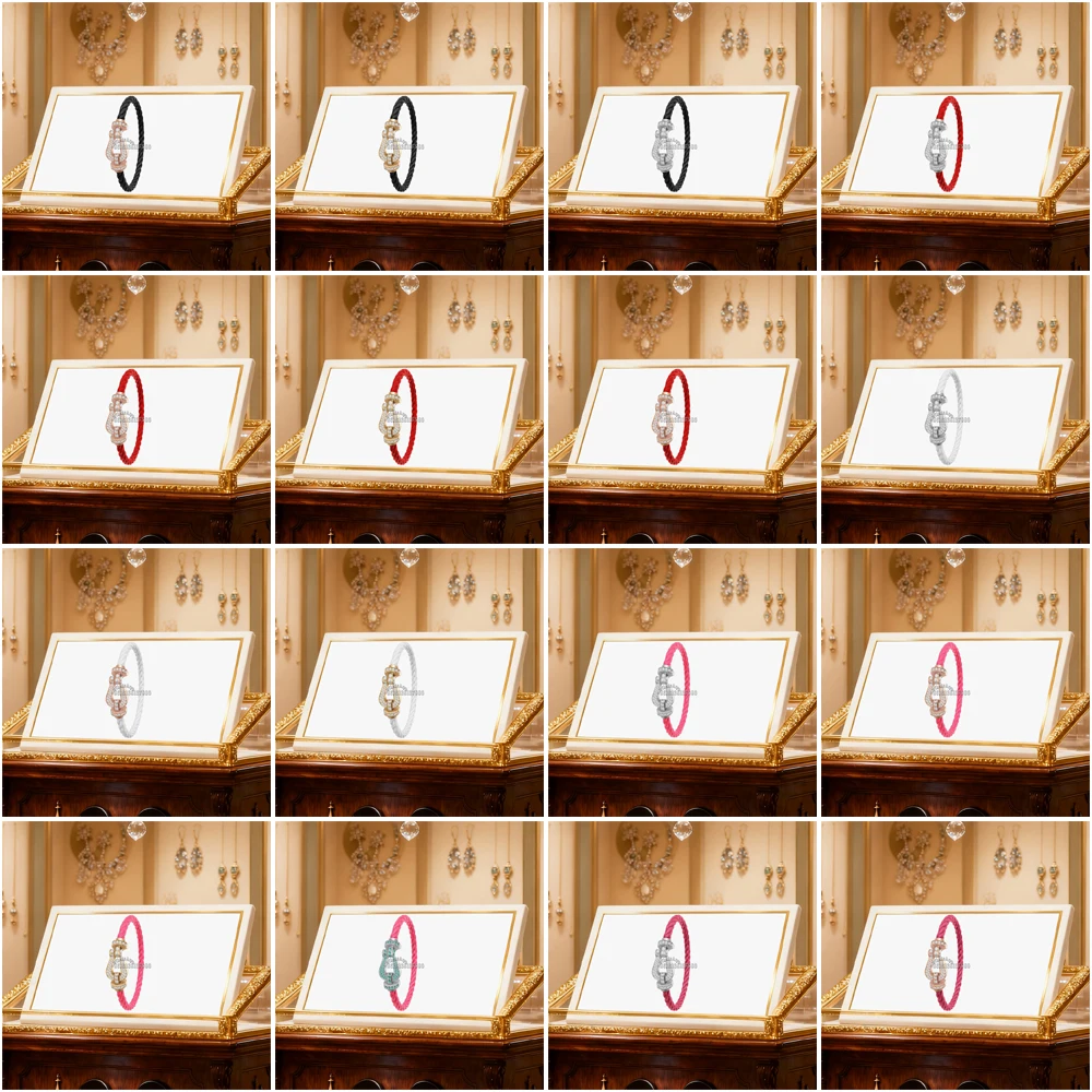 

Gryan 2025 New 925 Silver Full Zircon Large Horseshoe Red Nylon Bracelet Female Daily Wear Party Gifts Luxurious Couple Jewelry