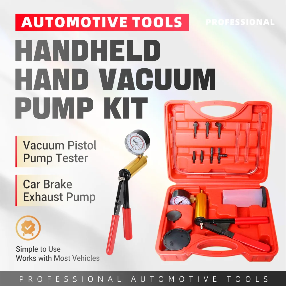 Dual-Function Handheld Vacuum Pump Kit With Pressure Gauge & Adapters For Automotive Brake/Clutch Bleeding And Fluid Testing