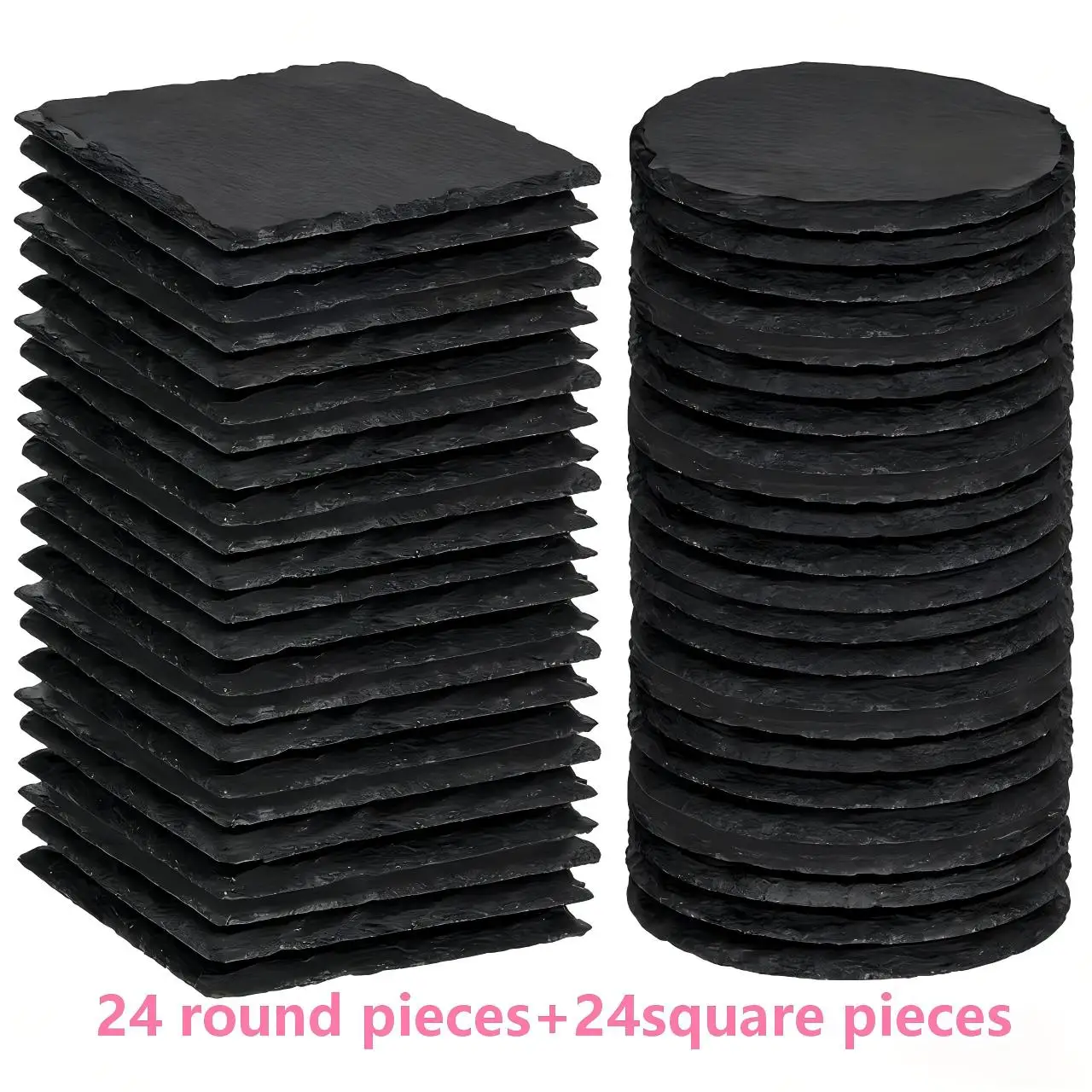 Dofiki 24/36/48/96-delige set leistenen onderzetters, ronde en vierkante stenen onderzetters (10x10 cm)