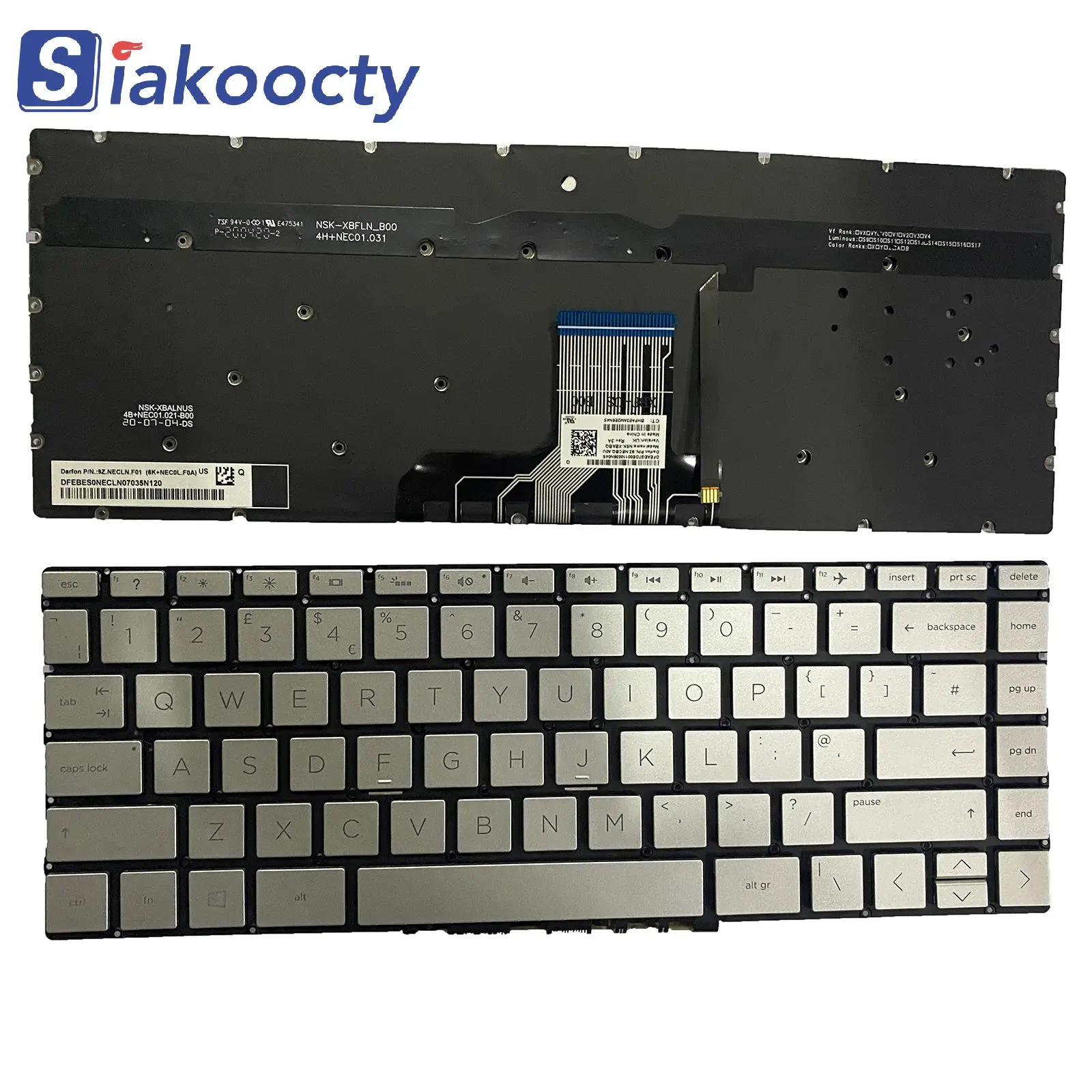 UK Silver Backlit no-frame Keyboard for HP 13-AN 13-AG 13-AH 13-AQ 13-AR laptop