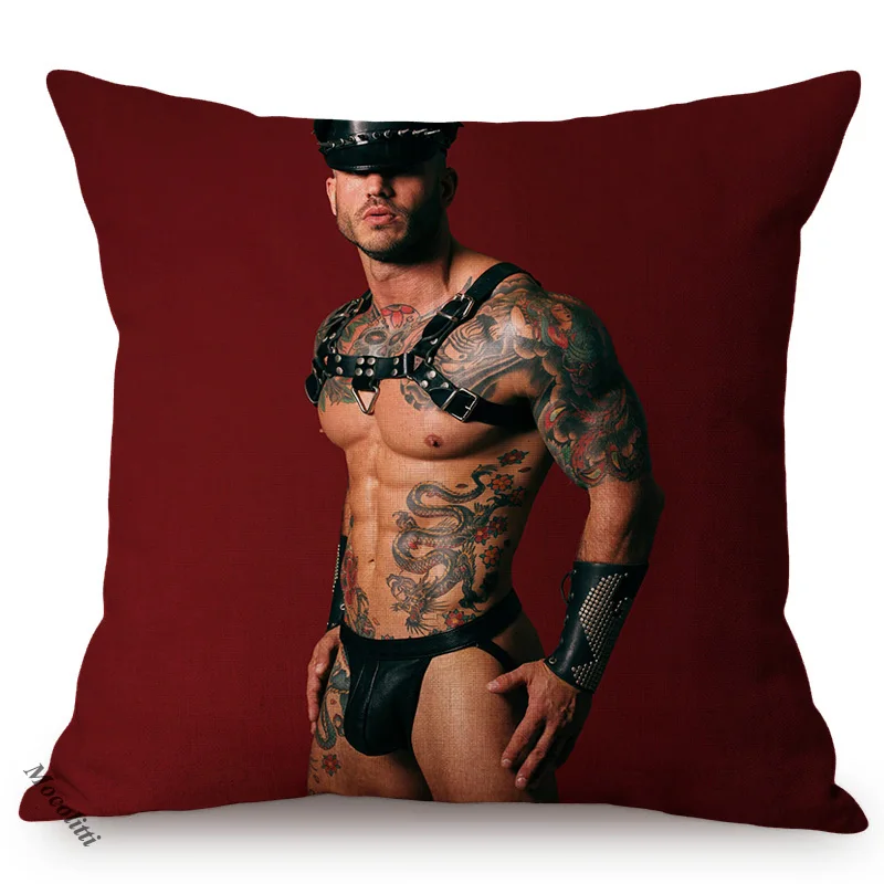 Sexy Hot Lad Muscle Guy LGBT Parade Art Tempting Male Nude Sexy Man Home Decorative Sofa Cushion Cover Linen Throw Pillow Case