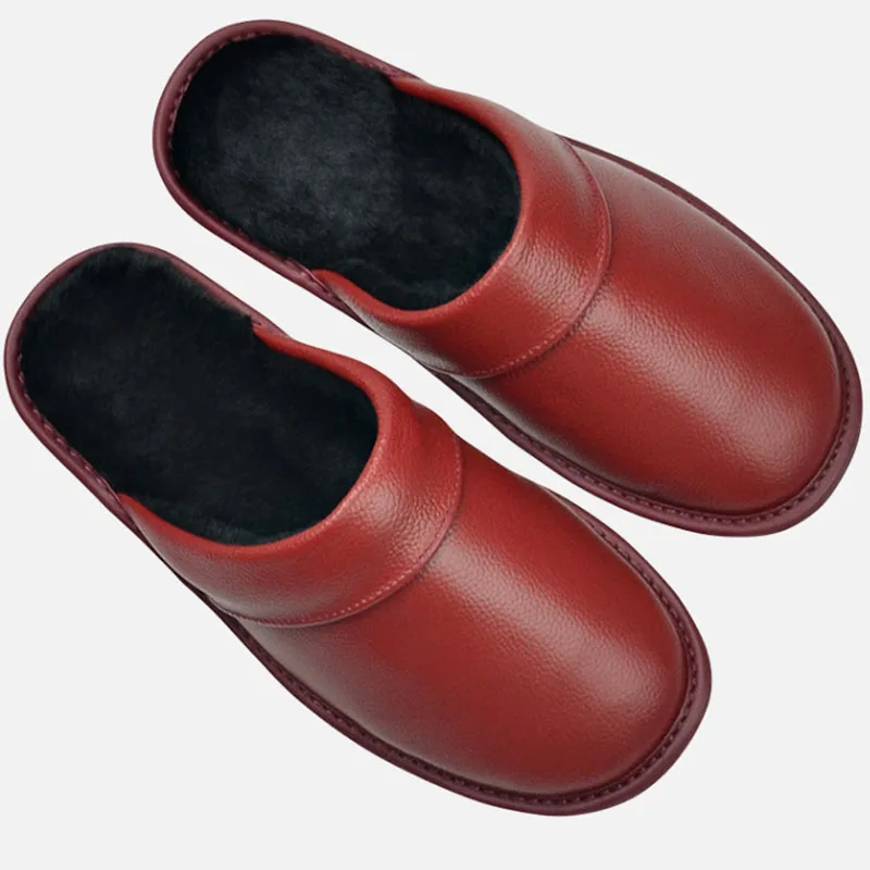 Genuine Cow Leather Linen Slippers Homes In Indoor Cotton Slippers Spring Autumn Men Women Elderly Non-slip Casual Single Shoe